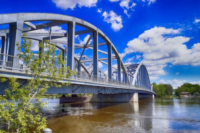 Low angle view of bridge over river against sky