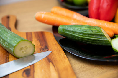 High angle view of vegetables on table