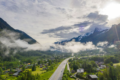 High angle view of city against sky