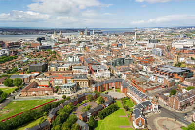 High angle view of cityscape against sky