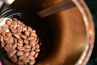 High angle view of coffee beans on table