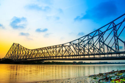 View of suspension bridge against cloudy sky