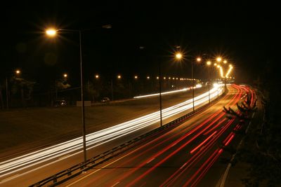 Light trails on road at night