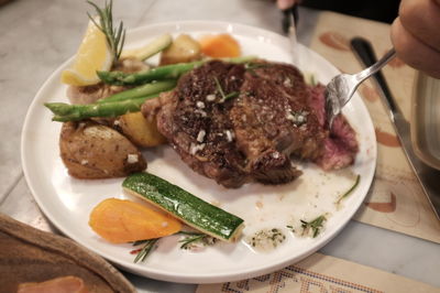 High angle view of meal served in plate