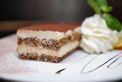 Close-up of cake in plate on table