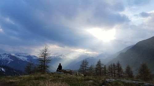 Scenic view of mountains against sky during winter