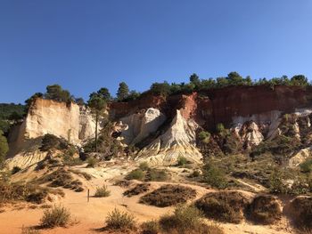 Rock formations on landscape against clear sky