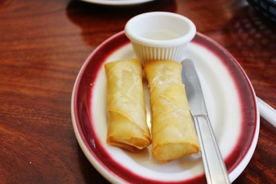 High angle view of food in plate on table