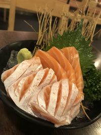 Close-up of fish in plate on table