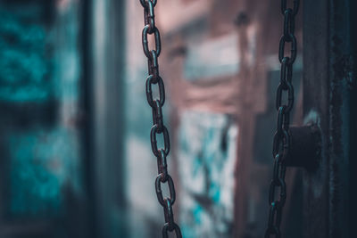 Close-up of chain hanging outdoors