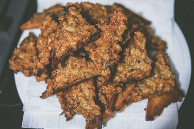 Close-up of toasted bread with shrimp