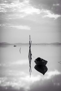 Scenic view of lake against cloudy sky