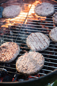 Close-up of meat on barbecue grill