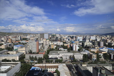 High angle view of cityscape against sky