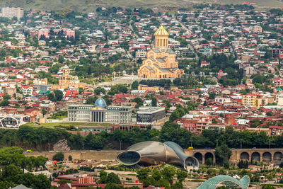 High angle view of buildings in city