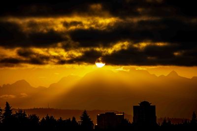 Silhouette buildings against sky during sunset