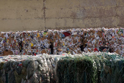 Stack of garbage against wall