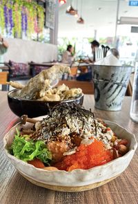 Close-up of food in plate on table