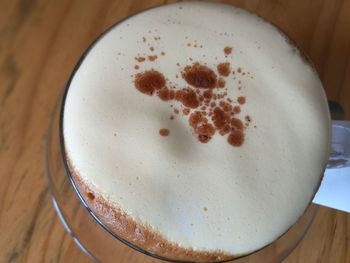 High angle view of coffee on table