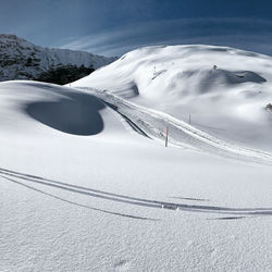 Scenic view of snow covered mountain against sky