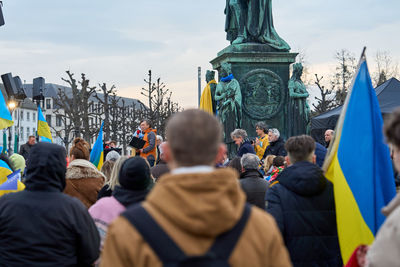 Peaceful demonstration against russia's invasion of ukraine on palace square in karlsruhe, germany. 