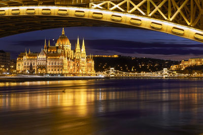 Bridge over river at night