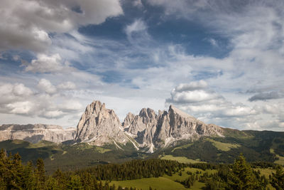 Scenic view of mountains against cloudy sky