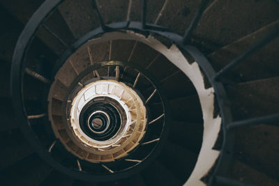 Directly above shot of spiral staircase in building