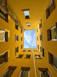 Low angle view of yellow buildings against sky