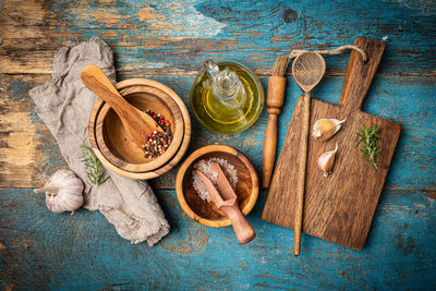 High angle view of food on table