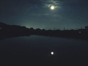 Reflection of trees in water at night