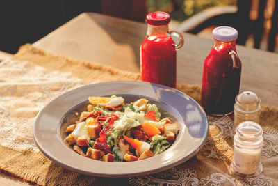 High angle view of food on table