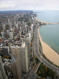 High angle view of buildings in city