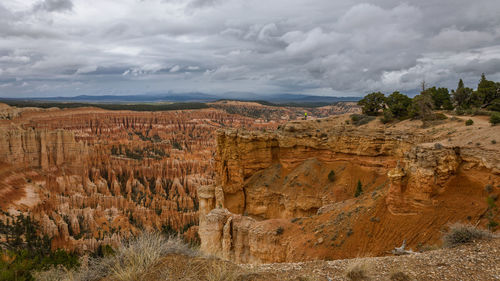 Rock formations on landscape against sky