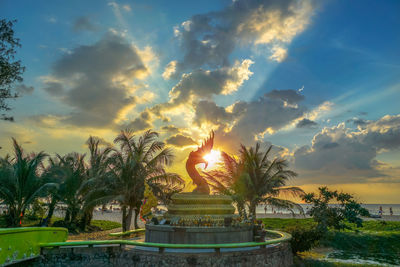 Palm trees against sky during sunset