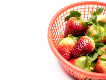 High angle view of strawberries in bowl