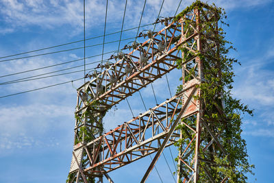 Low angle view of electricity pylon against sky