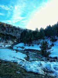 Scenic view of river against sky during winter