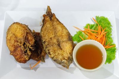 High angle view of breakfast served in plate