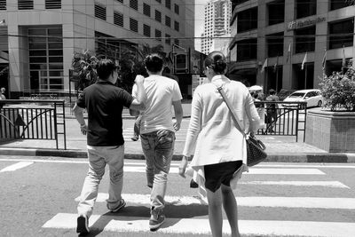 People walking on city street