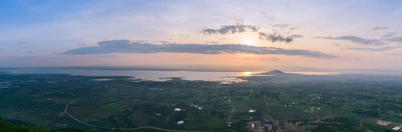 Panorama of landscape sunrise with pa sak jolasid dam at khao phra ya dern thong 