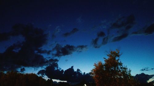 Low angle view of silhouette trees against sky