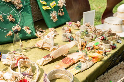 High angle view of vegetables on table