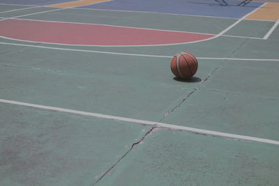 High angle view of basketball on court