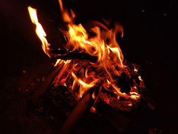 Close-up of fire in the dark