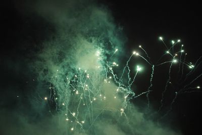 Low angle view of firework display at night