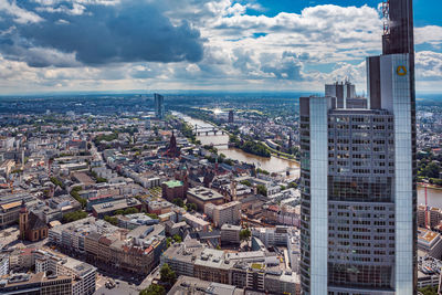 High angle view of buildings in city