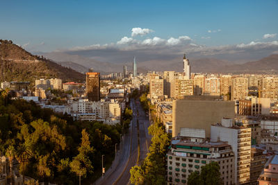 High angle view of cityscape against sky