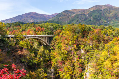 Bridge over mountains against sky