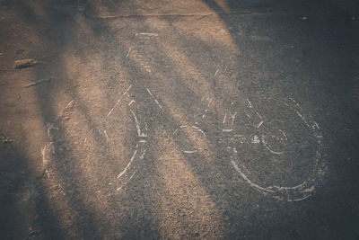 High angle view of text on street